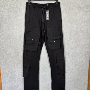 Preme Mens Stacked Utility Cargo Fleece Sweatpants Black Medium Drawstring NWT's